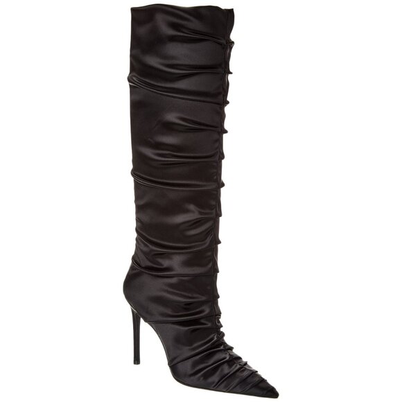NEW Stuart WEITZMAN Strt Ruched 100 Satin Knee-High Boot in black Size 6 - Picture 1 of 12